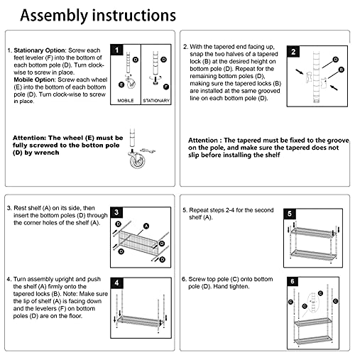 Storage Shelves 6000lbs Capacity, 6 Tier Metal Shelf on Casters 48" L×18" W×76" H Movable Heavy Duty Shelving Unit NSF Wire Shelf with Wheels for TYNB