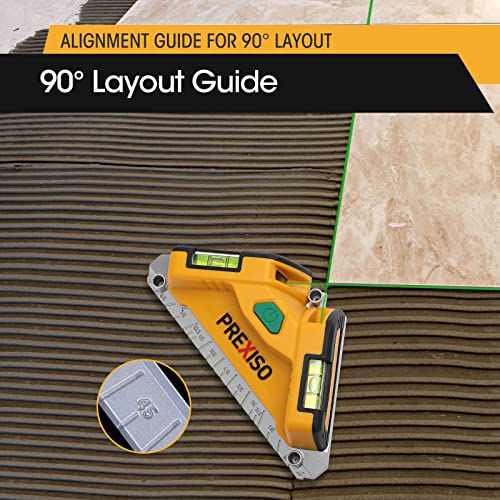 PREXISO Square Laser-65Ft Green Beam Floor Tile Laser Level, Tile Laser Line Projection, Angle 90 degree Aluminum Base Magnetic Level Square Built-In Prexiso