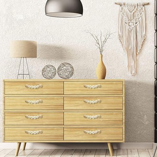 2 PCS Bohemian Style Braided Flower Rope Wooden Pulls Door Cute Flower Handle Woven Rope Decorative Dresser Knobs Kitchen Cabinet Wardrobe Cupboard YYMSEN