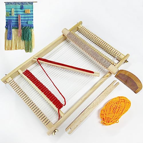 Sawvolker Weaving Loom Kit for Adult,Wooden Multi-Craft Loom for Kids Beginners Seniors,with Weaving Shuttles Heddle Bar,DIY Tapestry Table Looms Sawvolker