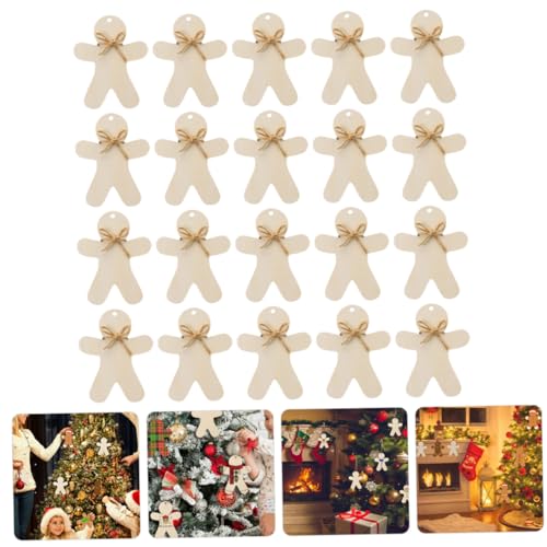 Yardenfun 20 Sets Wooden Hang Tag Xmas Gingerbread Tags Unpainted Xmas Cutouts Unfinished Gingerbread Cutout Xmas Wooden Gift Tags Gingerbread Wood Yardenfun