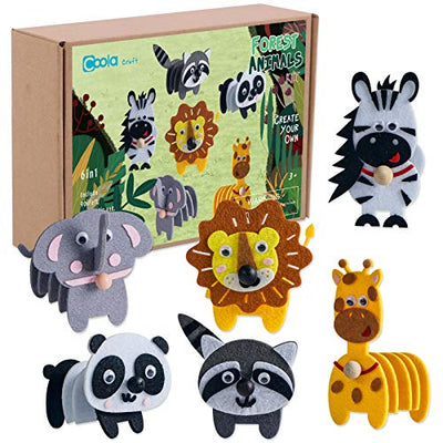 Animals Craft Kit - Educational Toys for Kids, Felt Craft Kit Including 6 Wild Friends, Elephant Zebra Panda Lion Raccoon Giraffe, DIY Activity