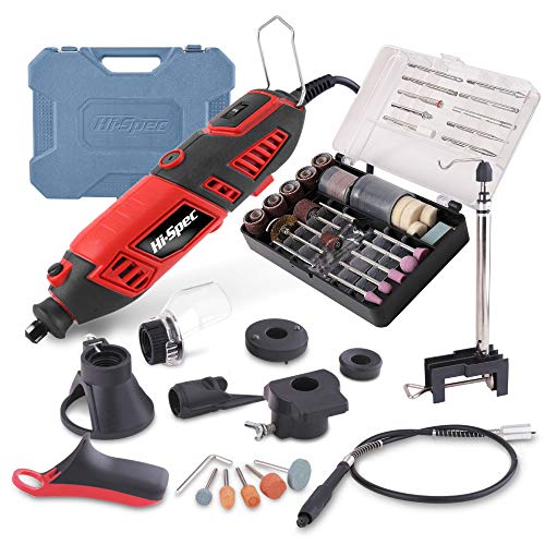 Hi-Spec 134pc 160W Corded Rotary Power Tool Kit Set with Dremel Compatible Rotary Tools Accessory Kit- Engraver, Sander, and Polisher-for Grinding, Hi-Spec