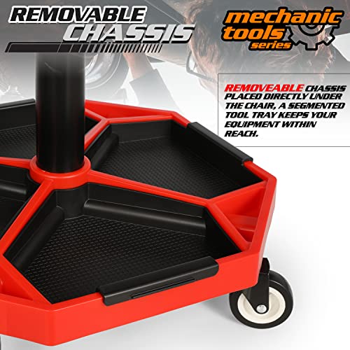 M-AUTO Pneumatic Mobile Rolling Garage Stool with Equipment Tray and All-Terrain Casters 300LBS Capacity Creeper, 16.5" to 22" Adjustable Height M-AUTO
