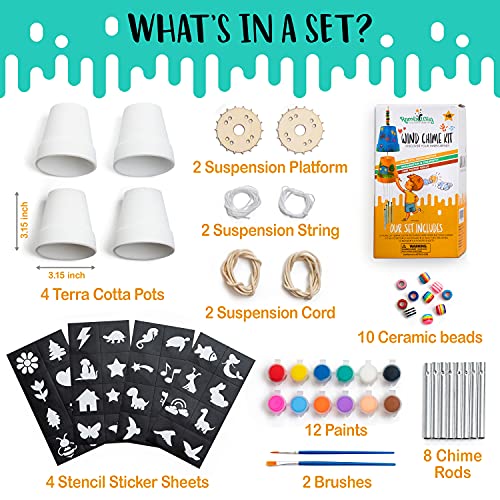 ROMI'S WAY 2-Pack Make Your Own Wind Chime Kit - Larger Bells, Stencils and Beads, Arts and Crafts for Kids Ages 8-12, 4-8 - DIY Craft Kit for Girls ROMI'S WAY