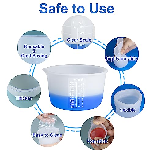 Teexpert Silicone Resin Measuring Cups Tool Kit-Reusable Resin Supplies with 100&250&600ml Measure Cups, Stirring Rods, 19.7" x 27.5"Silicone Mat for Teexpert