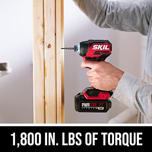 SKIL PWR CORE 20 Brushless 20V Compact Drill Driver and Impact Driver Kit Includes 2.0Ah Battery and PWR JUMP Charger - CB8437B-10 Skil