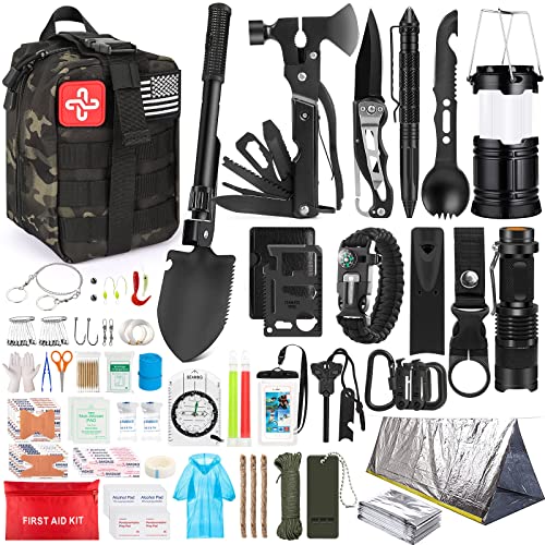 Survival Kit, 250Pcs Survival Gear First Aid Kit with Molle System Compatible Bag and Emergency Tent, Emergency Kit for Earthquake, Outdoor HIHEGD