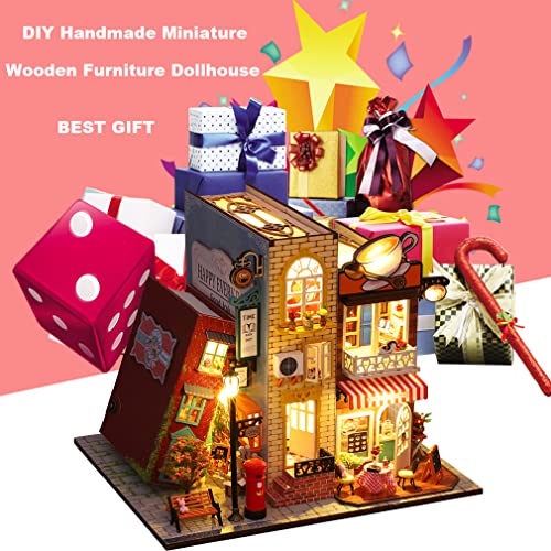 Roroom DIY Miniature and Furniture Dollhouse Kit,Mini 3D Wooden Doll House Craft Model with Dust Proof Cover and Music Movement,Creative Room Idea Roroom