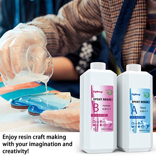 Epoxy Resin Clear Crystal Coating Kit 40oz - 2 Part Casting Resin for Art, Craft, Jewelry Making, River Tables, Bonus Gloves, Measuring Cup, Wooden Sig Wong