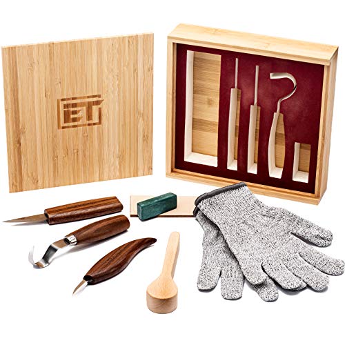 Elemental Tools 9pc Wood Carving Tools Set - Hook Carving Knife, Whittling Knife, Detail Wood Carving Knife For Spoon, Bowl, Kuksa Cup Or General Elemental Tools