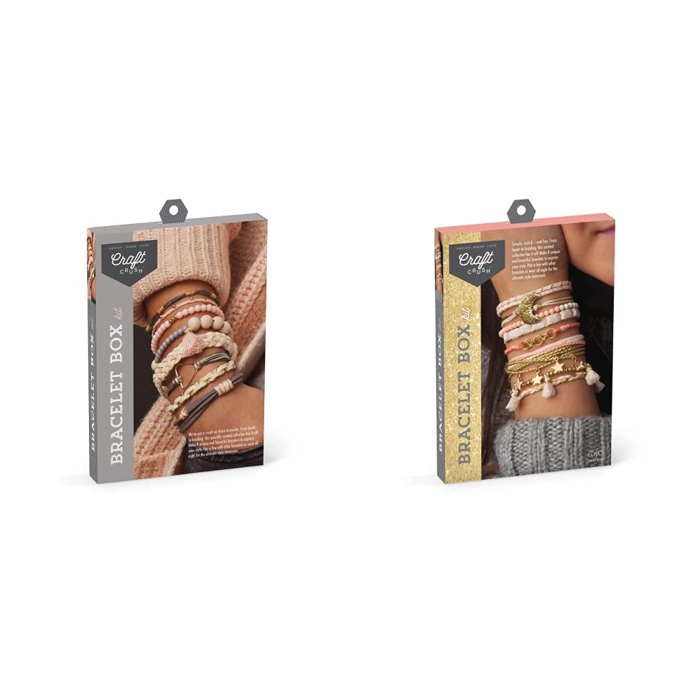 Craft Crush Bracelet Box: Blush - Makes 8 Beautiful Bracelets - Ages 13+ & — Bracelet Box: Gold — Jewelry Craft Kit — Makes 8 Amazing Bracelets — for Craft Crush