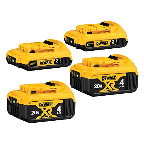 DEWALT 20V MAX Battery, Lithium Ion, 2 Ah and 4 Ah, 4-Pack, Fuel Gauge LED Charge Indicators (DCB324-4) DEWALT