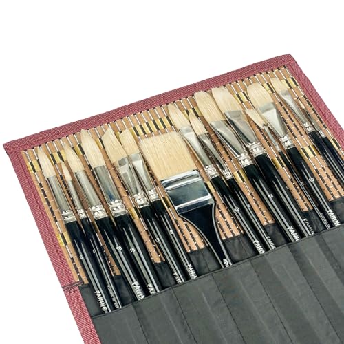 Falling in Art Natural Bristle Professional Paintbrush Set, 15PCS Long Handled Paint Brushes for Acrylic Painting, Oil Paint Brushes of Fan, Round, Falling in Art