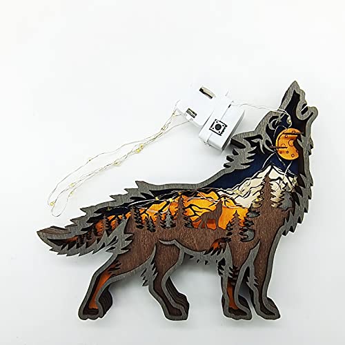 Linwnil Wolf 3D Forest Animal Wooden Wall Sculpture - Multi-Layer Art for Home Decor Linwnil