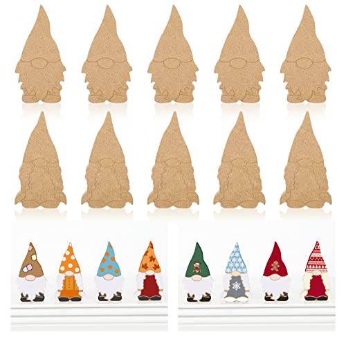 Whaline 10Pcs Tiered Tray Decor Unfinished Gnome Wooden Cutouts with Line Boy & Girl Gnome Table Wooden Signs DIY Freestanding Craft for Home Kitchen Whaline