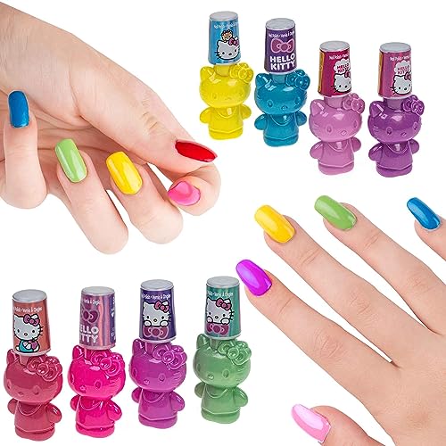 Townley Girl Hello Kitty and Friends 8 Pack Non-Toxic Peel-Off Shimmer and Opaque, Water-Based Safe Nail Polish Set with Nail Dryer for Kids, AA Townley Girl