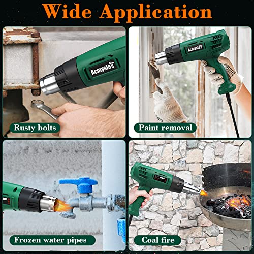 Heat Gun, 1800W Heavy Duty Hot Air Gun Kit Dual Temperature Settings 572℉~932℉ (300℃-500℃), Durable&Overload Protection, with 4 Nozzles for Crafts, AcmyslaT