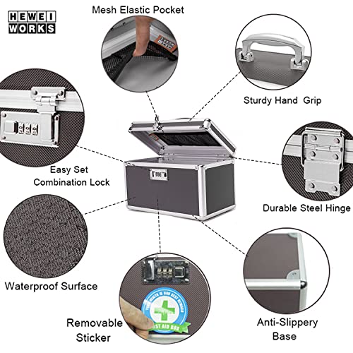 Locking Medication Box with Portable Storage Case, Childproof Medicine Lock Organizer, 12.2''x 7.2''x 7.6'', Lockable Empty First Aid Storage HEWEI WORKS