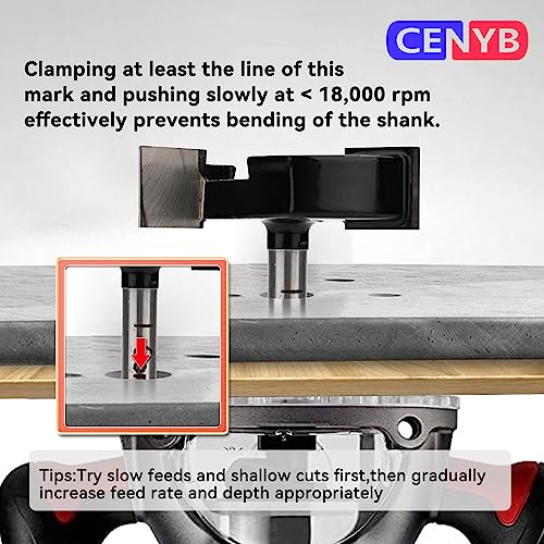 CENYB CNC Spoilboard Surfacing Router Bits,4 Teeth 1/4 inch Shank 2 inch Cutting Dia with Router Collet for Woodworking Tools cenyb