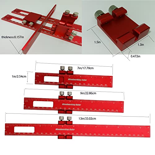 CNCZJM Precision Pocket Ruler, Exquisite Woodworking Ruler, Aluminum Alloy Ruler 3Pcs,7/9/13Inch,Woodworking Tools,Metal Rulers with Slide CNCZJM