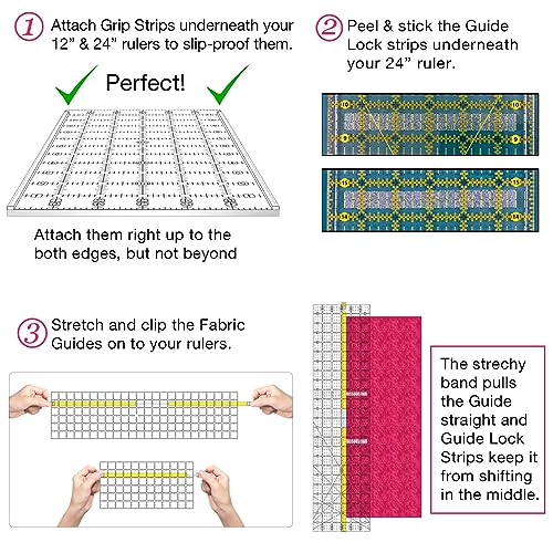 Guidelines4quilting - Quilt Ruler Upgrade Kit - Mistake Proof & Slip Proof Your 12" & 24” Quilt Rulers (or 12½" & 24½") - Cut Faster and More Guidelines4quilting