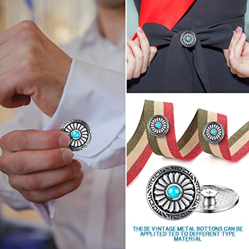Janinka 24 Pcs Faux Turquoise Round Conchos Sunflower Decorative Buckle Metal Sunflower Buttons Screw Back Buttons for DIY Craft Leather Belt, Silver Janinka