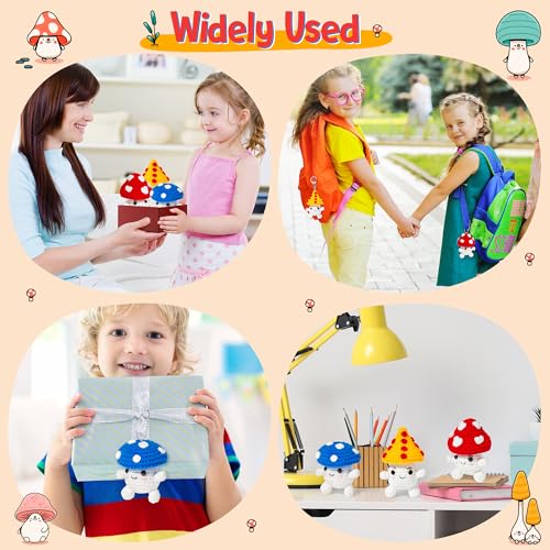 BWkoss Beginner Crochet Kit, Cute Mushroom Crochet Starter Kit for Adults Kids DIY Craft Complete Material Pack with Step-by-Step Instruction and BWkoss