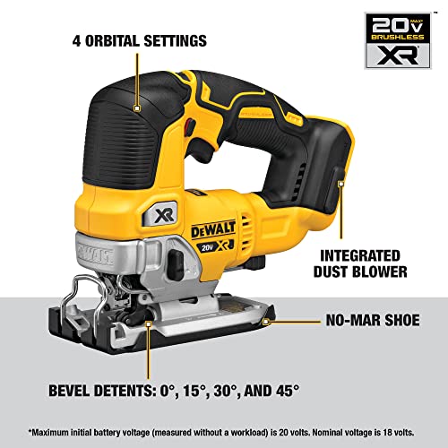 DEWALT 20V MAX XR Jig Saw, 3,200 Blade Speed, Cordless, Brushless Motor, LED Light, Bare Tool Only (DCS334B) DEWALT