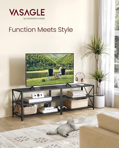 VASAGLE TV Stand, TV Console for TVs Up to 70 Inches, TV Table, 63 Inches Width, TV Cabinet with Storage Shelves, Steel Frame, for Living Room, VASAGLE