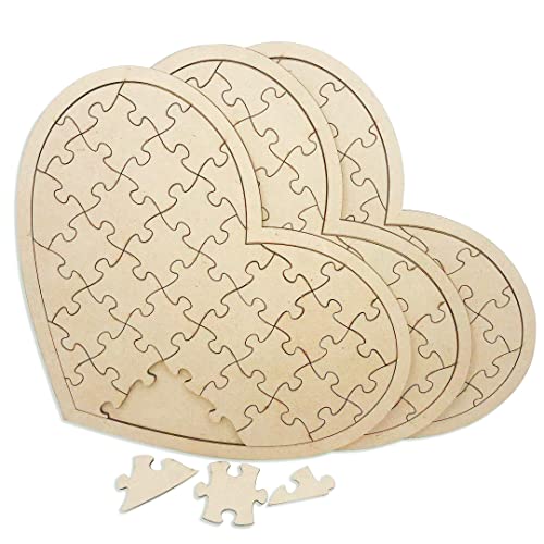 3 Pack Blank Wooden Heart Shaped Jigsaw Puzzle 11.2x8.4 Inch Unfinished Wooden Puzzle Board Wooden Heart Shaped Canvas for DIY Cregugua