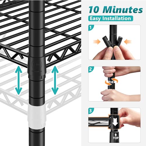 REIBII Storage Shelves with Wheels, Wire Shelving Unit with Wheels, 75.6"H Heavy Duty Shelving, Metal Shelves for Storage, Pantry Shelves for REIBII