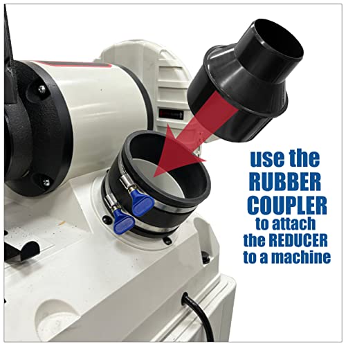 4 inch to 2-1/2 inch Reducer with 4 inch Flexible Cuff Rubber Coupler Fitting and Stainless Steel Hose Clamps with Turn Key Thumb Screw to Easily Peachtree Woodworking Supply