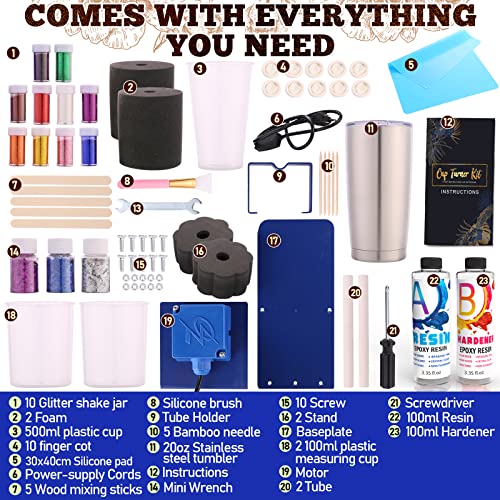 Alloytop Cup Turner Kit with Epoxy Resin kit for Beginner - Stainless Steel Turners Tumblers Machine Tool Art DIY Supplies Glitters Silicone Pads Alloytop