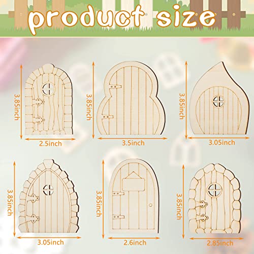 Yulejo 48 Pcs Fairy Door Wooden Garden Doors Craft Mini Window Fairy House DIY Kit Unfinished Miniature Door Unpainted Fairy Window Accessories for Yulejo