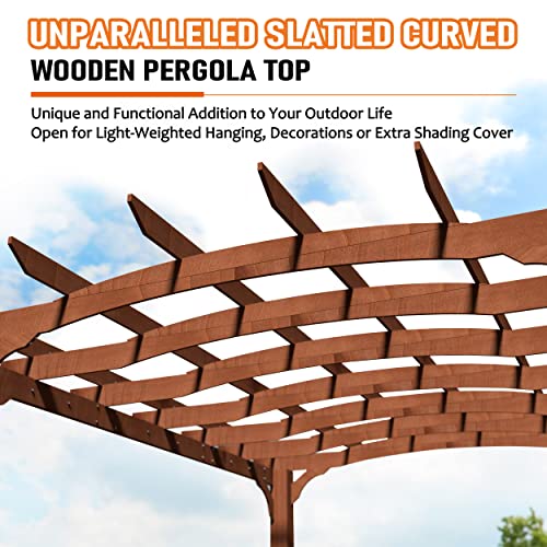 VEIKOU 12’ X 14’ Pergola, Outdoor Pergola with Solid Structure, Patio Wood Pergola, Cedar Pergolas and Gazebos with Arched Top for Deck Yard Grill VEIKOU