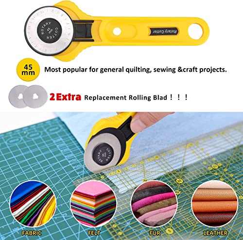 78 Pcs Rotary Cutter Set - KingTool 45mm Cutter Kit with A3 Cutting Mat, Fabric Scissors 3 Replacement Blades, Quilting Rulers, Sewing Clips, Sewing KINGTOOL