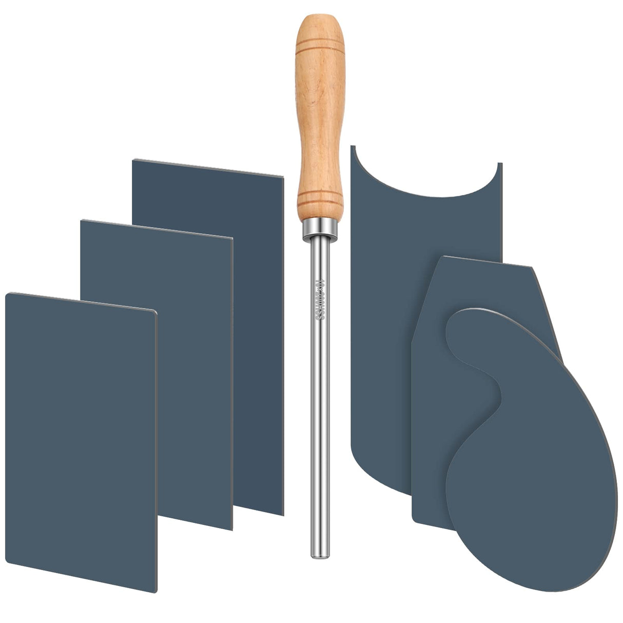 Therwen Scraper Burnisher and 6 Pcs Multi-Shaped Scraper Set Burnishing Tool Card Scraper Woodworking Include 3 Rectangle 1 Gooseneck 1 Curved 1 Therwen