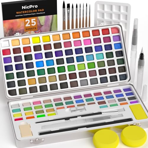 Nicpro 60 PCS Art Paint Set for Kids & Adult, Washable Watercolor Sip  Painting Supplies Kit for Beginner with 24 Tube Water Color Paint, 8  Brushes,12