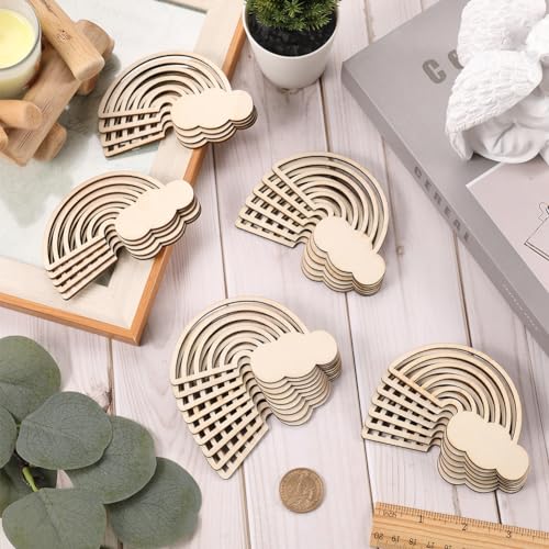 GORGECRAFT 30PCS Rainbow Wood Cutout Unfinished Wooden Unfinished DIY Crafts Hanging Ornaments Cloud Discs Slices for Home DIY Projects Wedding GORGECRAFT