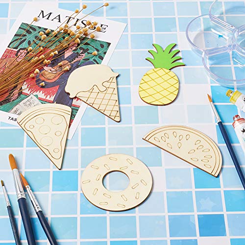 Elecrelive 25pcs Natural Unfinished Wooden Cutouts Ornaments Watermelon Ice Cream Pizza Pineapple Doughnut Blank Wood Slice Pieces for DIY Art Crafts EEE ELECRELIVE