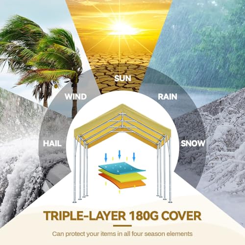 ADVANCE OUTDOOR 10x20 ft Heavy Duty Carport with Adjustable Height from 9.5ft to 11ft, Car Canopy Garage Shelter Boat Wedding Party Tent, Beige ADVANCE OUTDOOR