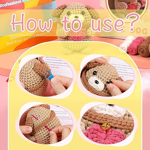 UzecPk Crochet Kit for Beginners, Cotton-Nylon Blend Yarn Crochet Kit Include Videos Tutorials Dog Crochet Set for Starters Adult Crocheting Animals UzecPk
