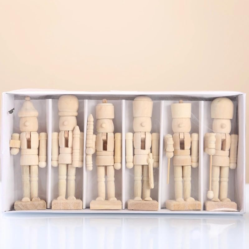 RCFINE 6Pcs Nutcracker Christmas DIY Nutcracker Unfinished Blank Unpainted Nutcracker Figurine Ornament for Table Home Decoration RCFINE