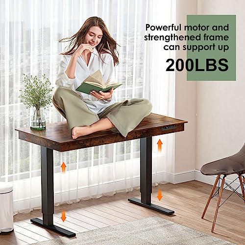 Yoimori Electric Standing Desk with Drawer,48 x 24 Inches Standing Desk Adjustable Height Desk with 12W Wireless Charging,One-Piece Wooden Desktop Yoimori