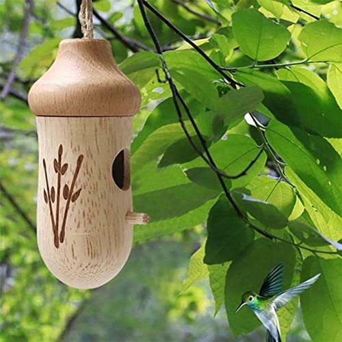 Hummingbird Nest, New Wooden Humming Bird House Outside Hanging,Hummingbird Nest for Wren Swallow Sparrow Hummingbird Finch Houses (Style B, Wooden) Rhiney