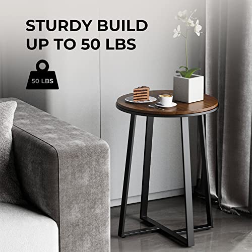Dorriss Round End Tables, Small Side Table Walnut Color MDF Top,Metal Frame Black, Tall End Table for Bed Room,Coffee Tea End Table for Living Dorriss