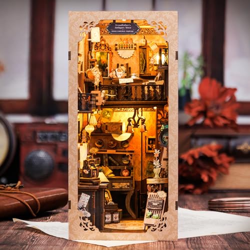 CUTEBEE DIY Bookshelf Kit with Dust Cover, DIY Dollhouse Bookshelf Insert Decoration, Old Scent Antique Shop, Bookstop Model Building - Creative Kit CUTEBEE