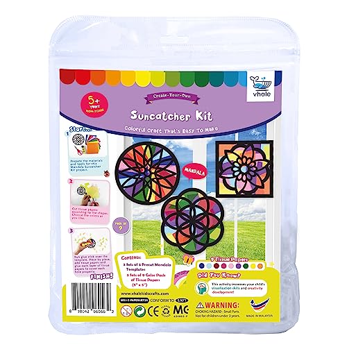 VHALE Suncatchers Craft 3 Sets (9 Cutouts) w Tissue Papers Stained Glass Effect Paper Sun Catcher Kit, Window Art, Classroom Crafts, Creative Art VHALE