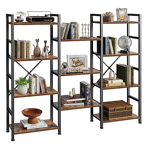 Rustic Brown SUPERJARE 4-Tier Bookshelf with 11 Display Shelves for Home & Office SUPERJARE